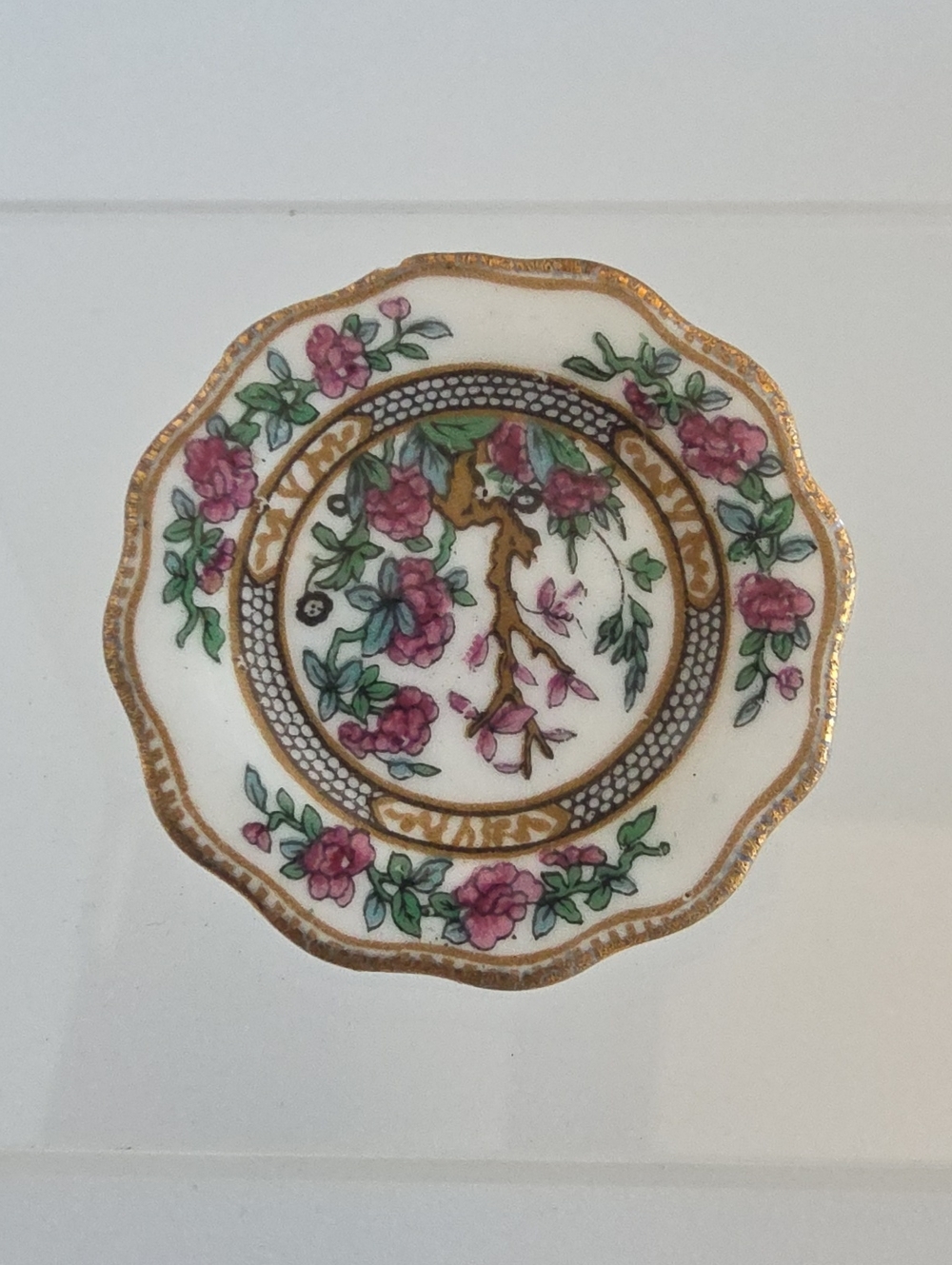 Vintage Coalport Miniature Fine Bone China Plate Indian Tree Brooch -England